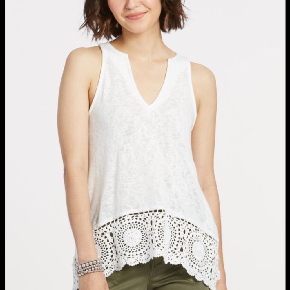 Red Haute crochet trim tank
